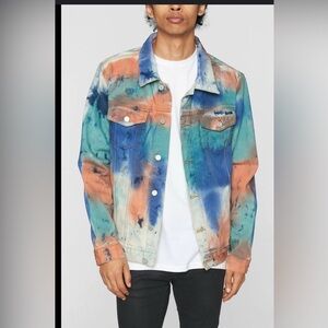 NWT DOPE Men’s Diwali Tie Dye Denim Jacket Abstract Unique Artsy , size S